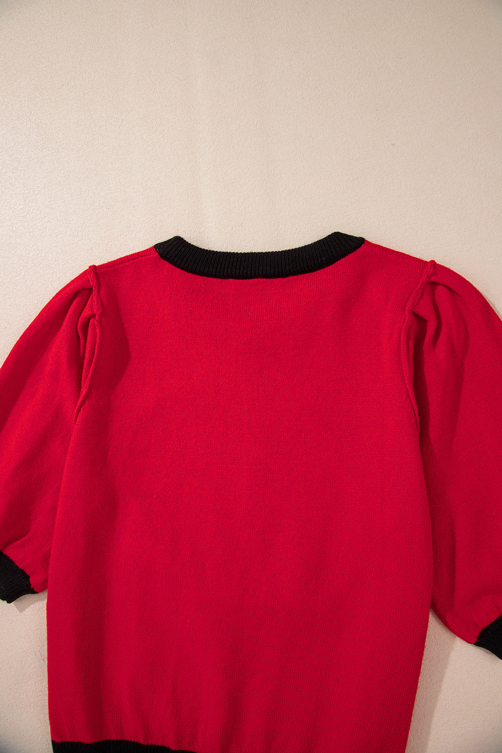 Red Sequin Puff Short Sleeve Sweater