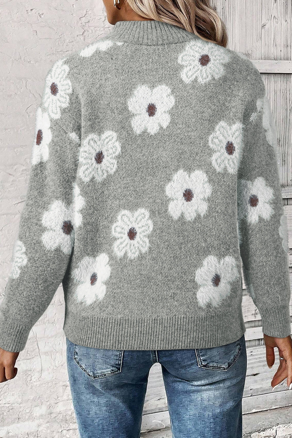 Gray Floral Sweater