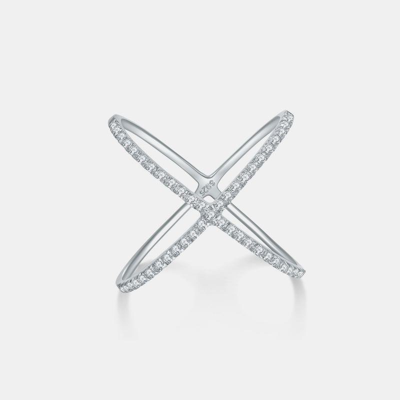 925 Sterling Silver Moissanite Crisscross Ring - JassyBae