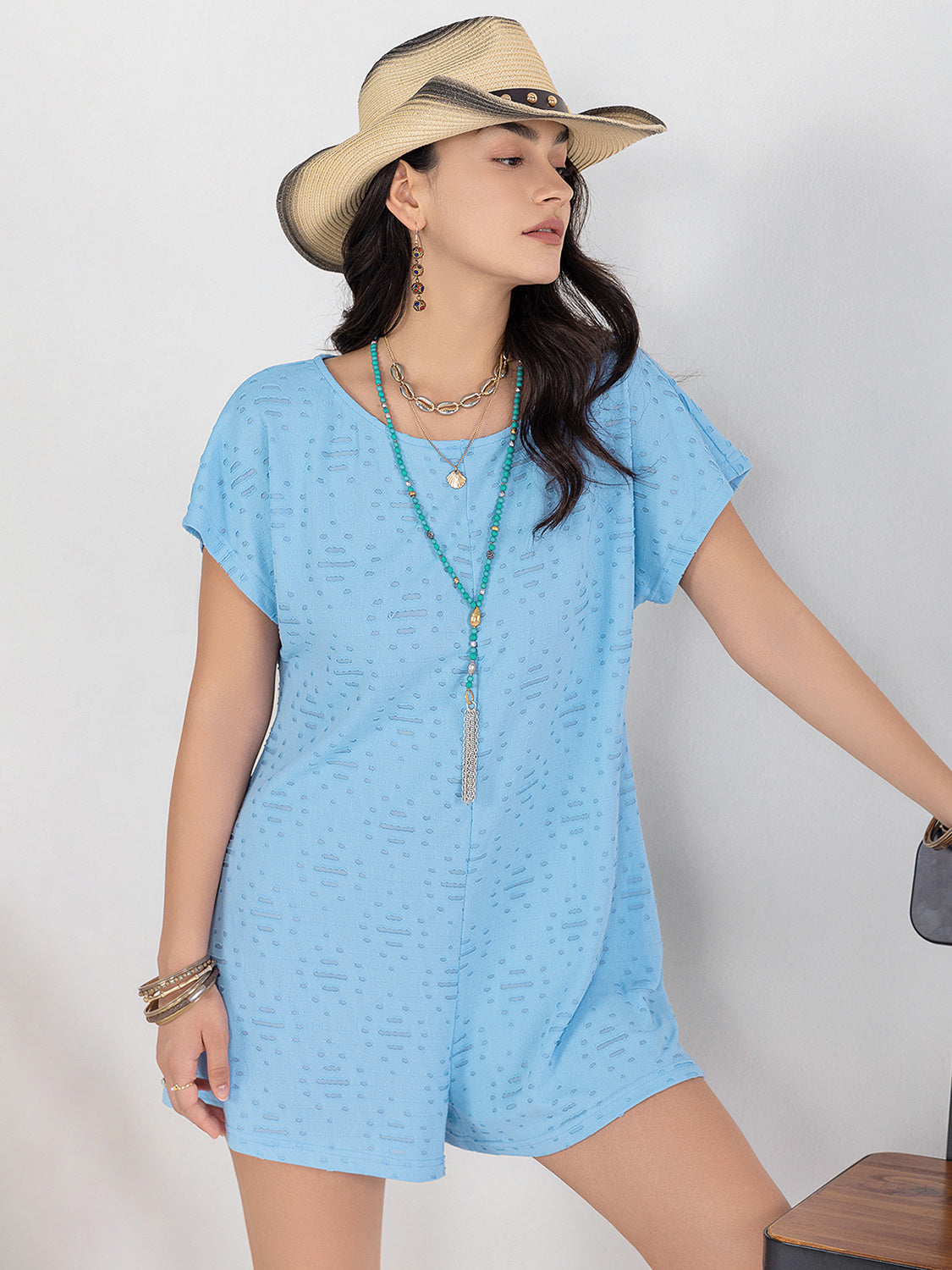 Round Neck Short Sleeve Romper - JassyBae