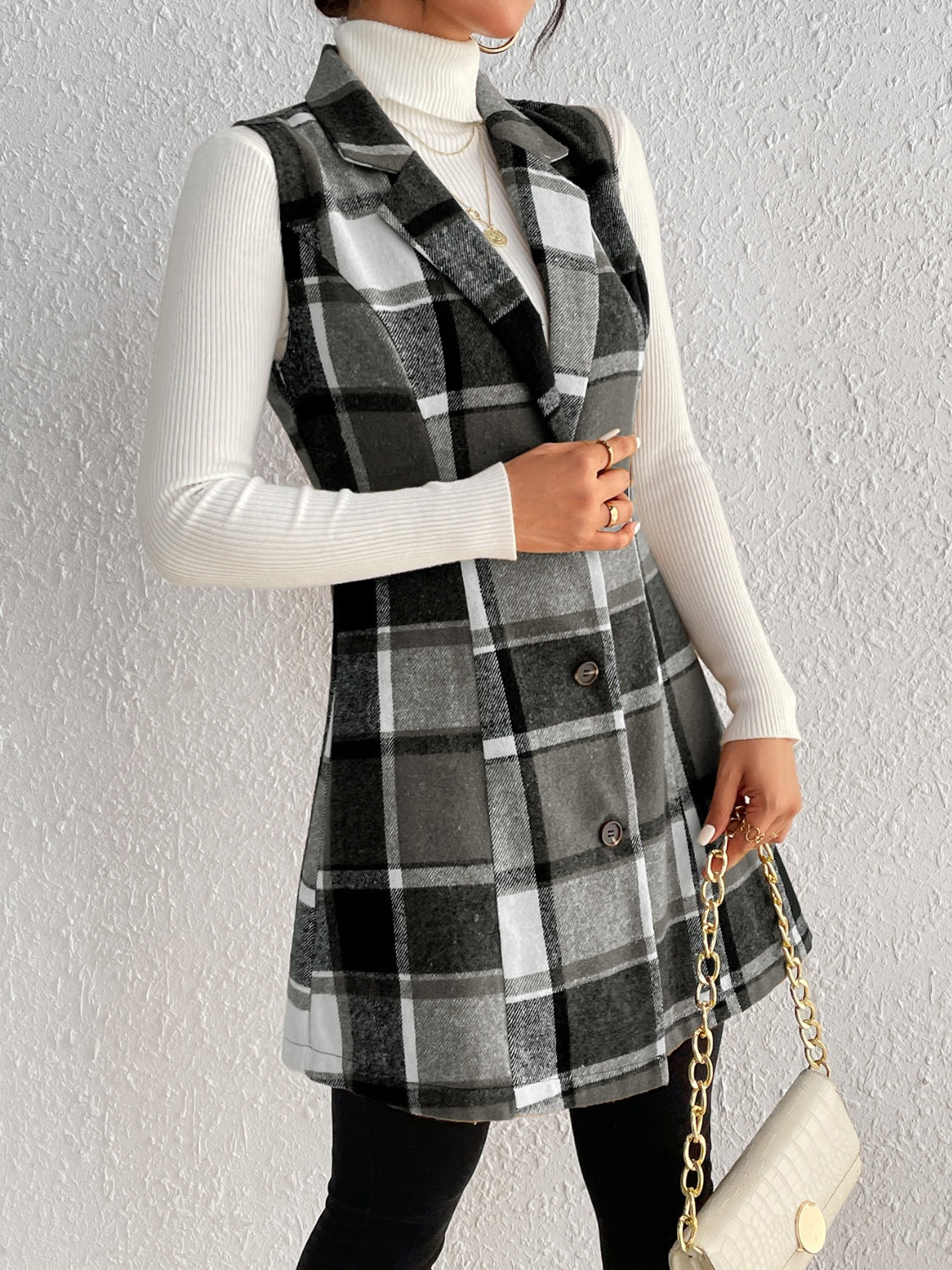 Plaid Button Up Vest Coat