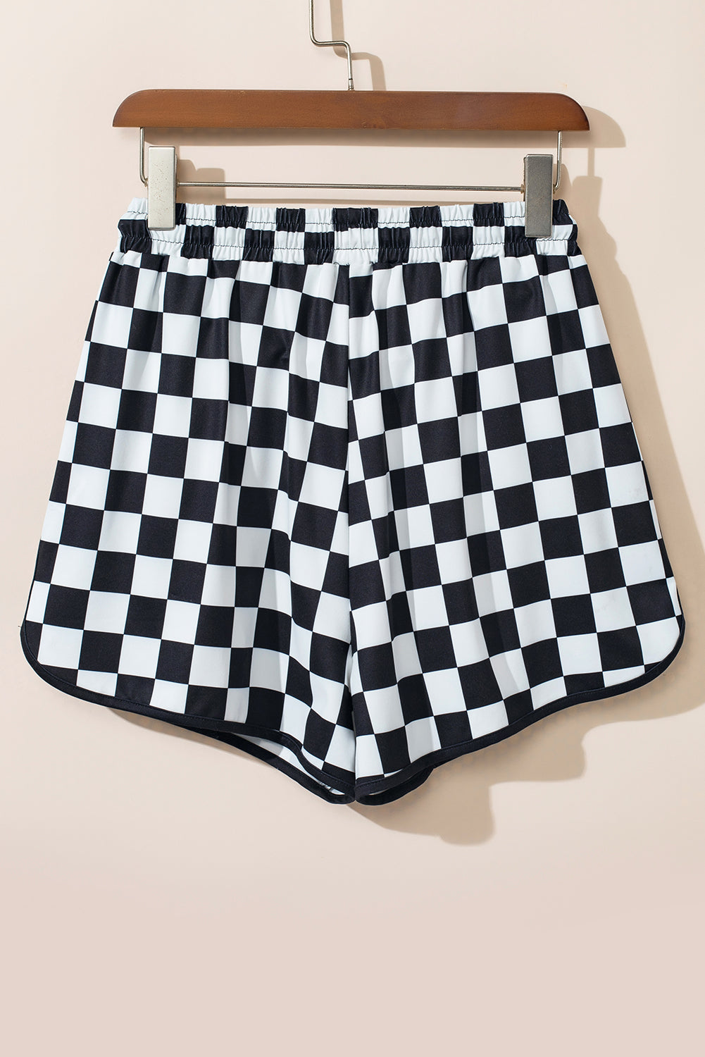 Black Checkered Drawstring Shorts