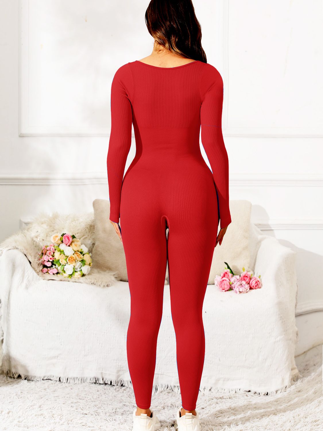 Scoop Neck Long Sleeve Active Jumpsuit - JassyBae