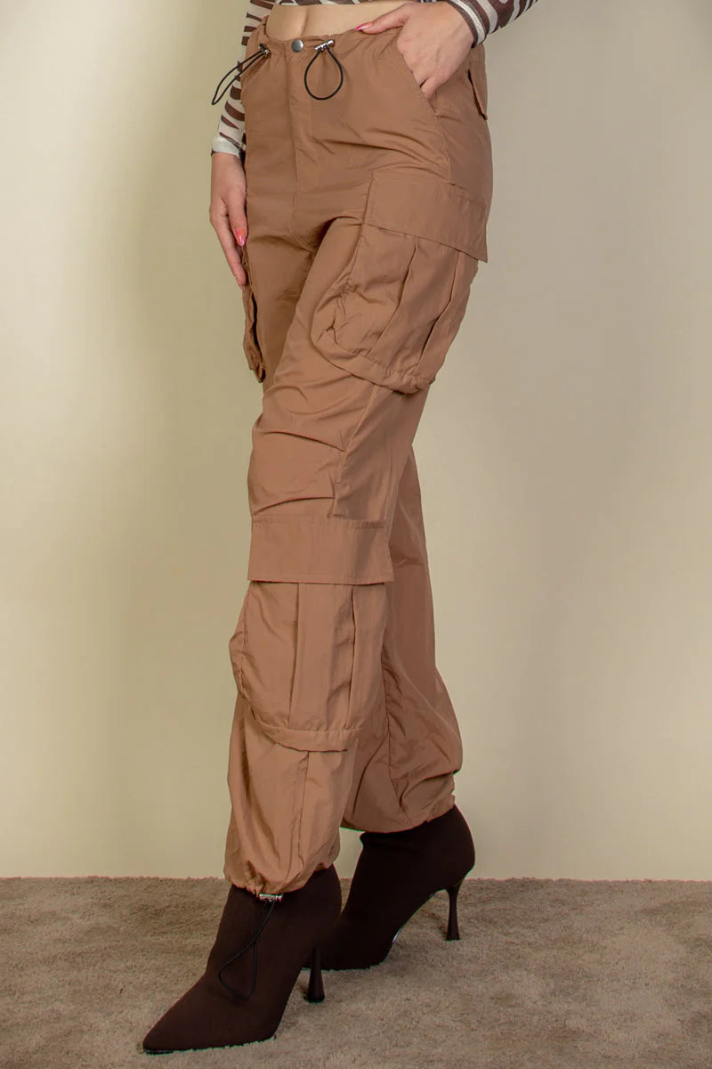 Drawstring Runched Parachute Pants