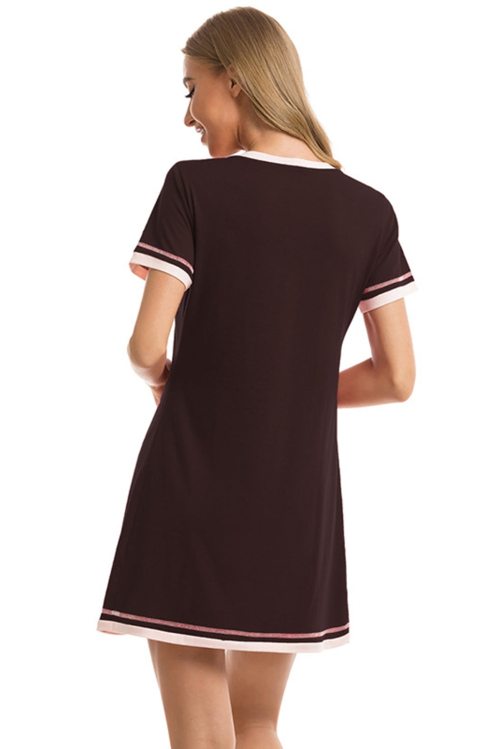 Contrast Trim Short Sleeve Lounge Dress - JassyBae