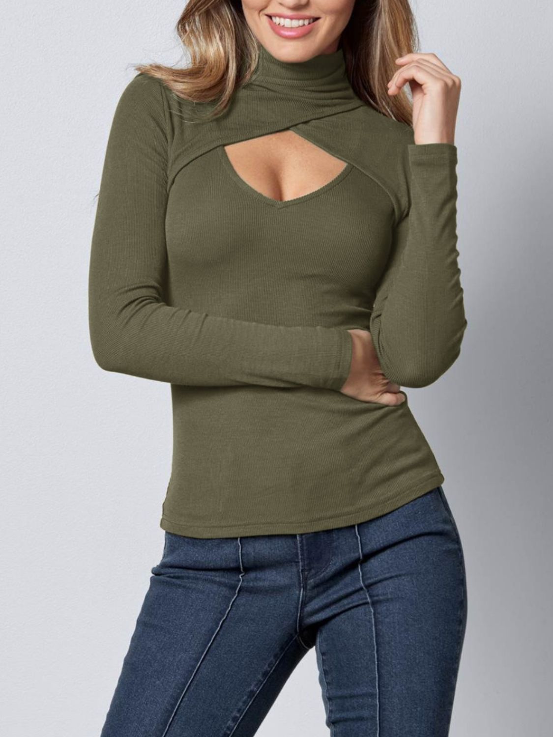 Cutout Turtleneck Long Sleeve T-Shirt