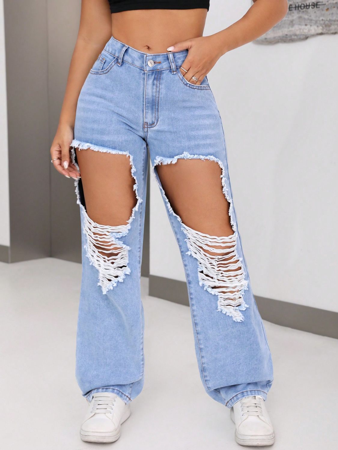 Distressed Jeans with Pockets - JassyBae