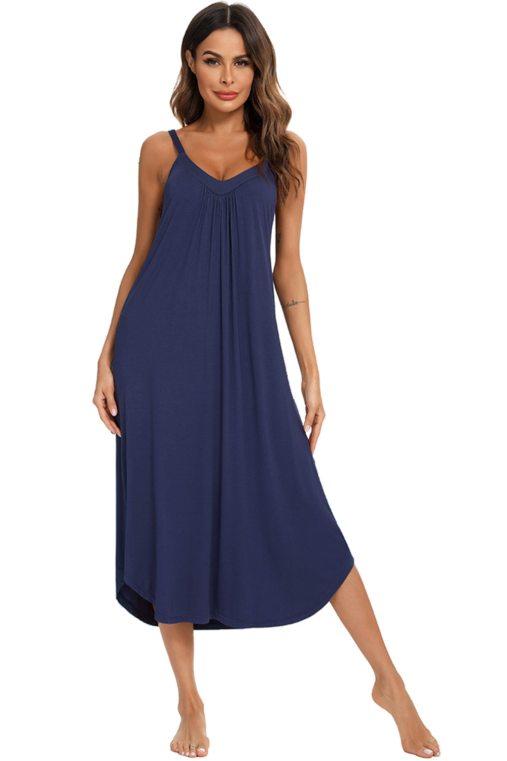 V-Neck Midi Lounge Dress - JassyBae