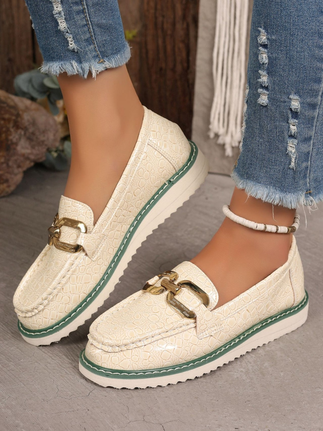 PU Leather Buckle Trim Loafers - JassyBae