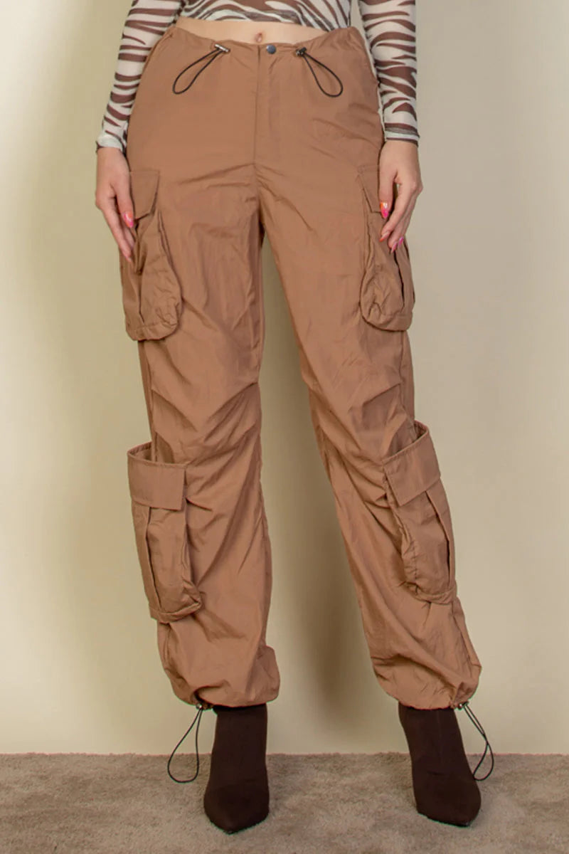 Drawstring Runched Parachute Pants