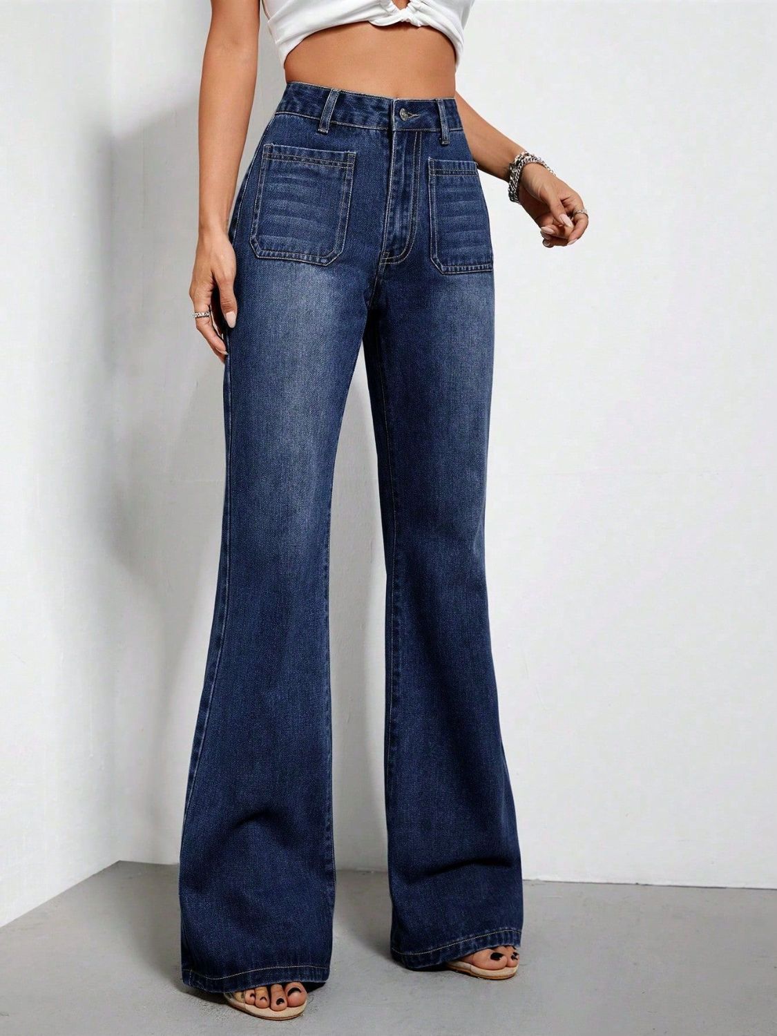 High Waist Bootcut Jeans with Pockets - JassyBae