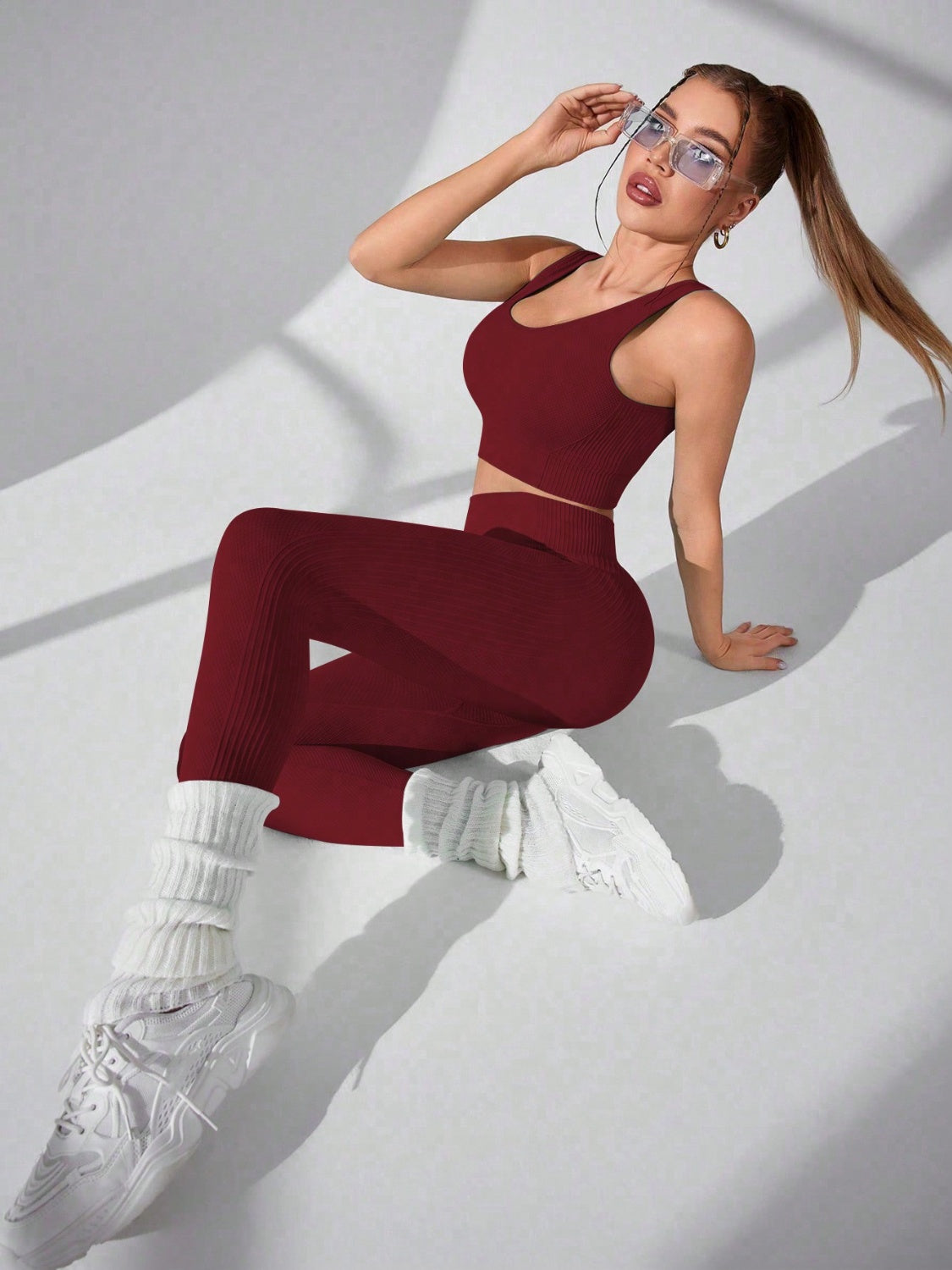 Scoop Neck Wide Strap Top and Pants Active Set - JassyBae