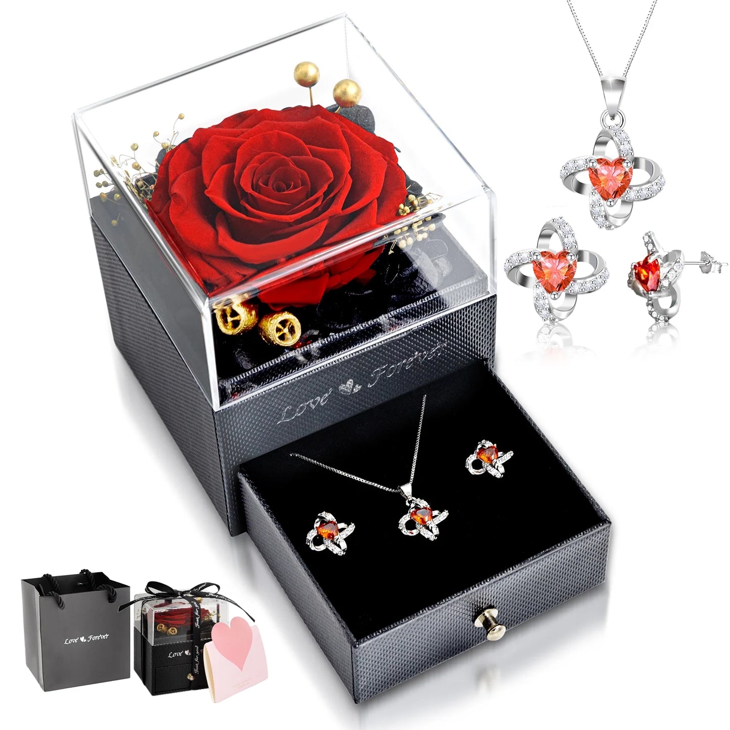 Eternal Rose with Necklace Earrings Set