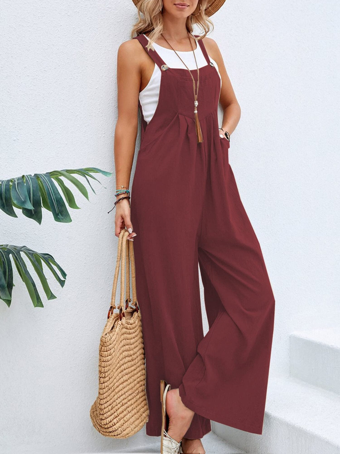 Full Size Square Neck Wide Strap Overalls - JassyBae