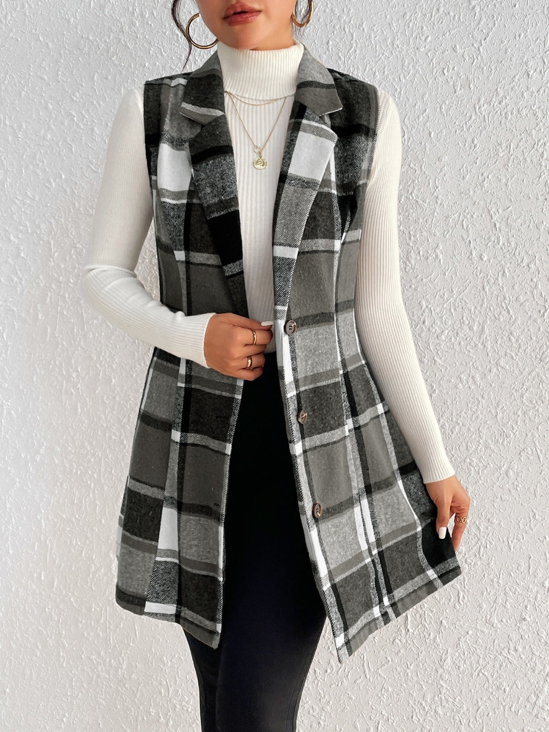 Plaid Button Up Vest Coat