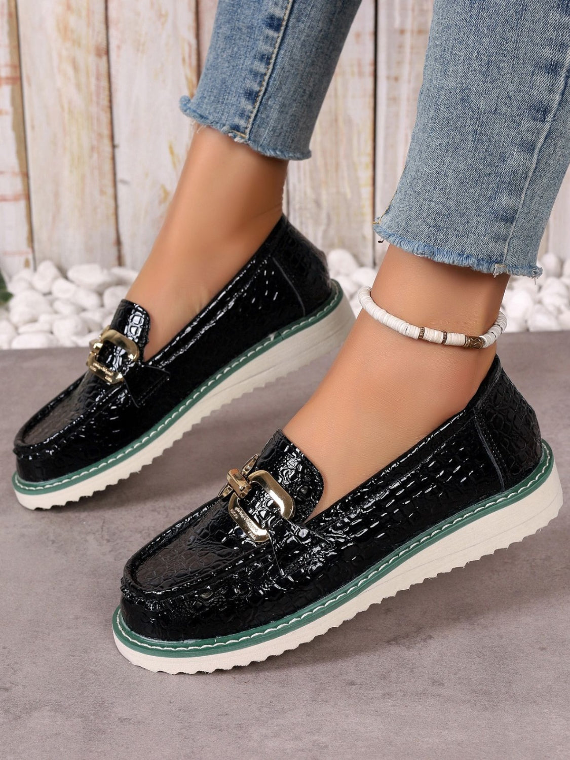 PU Leather Buckle Trim Loafers - JassyBae