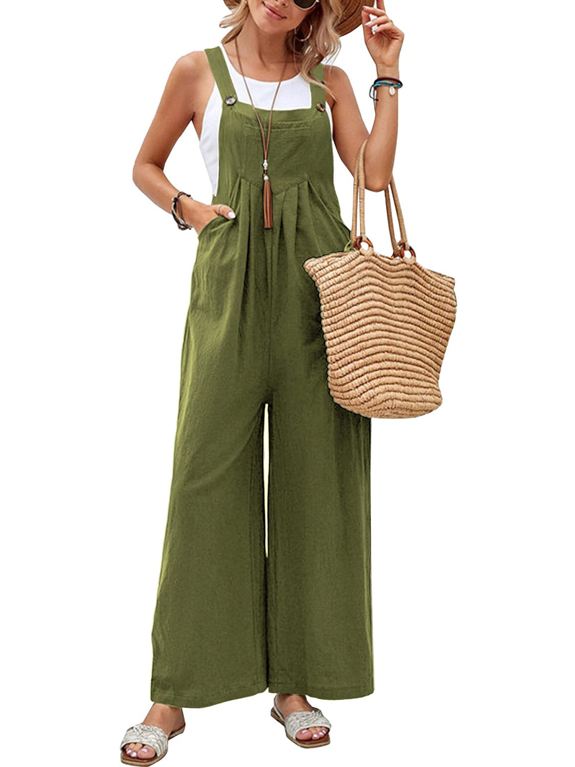 Full Size Square Neck Wide Strap Overalls - JassyBae