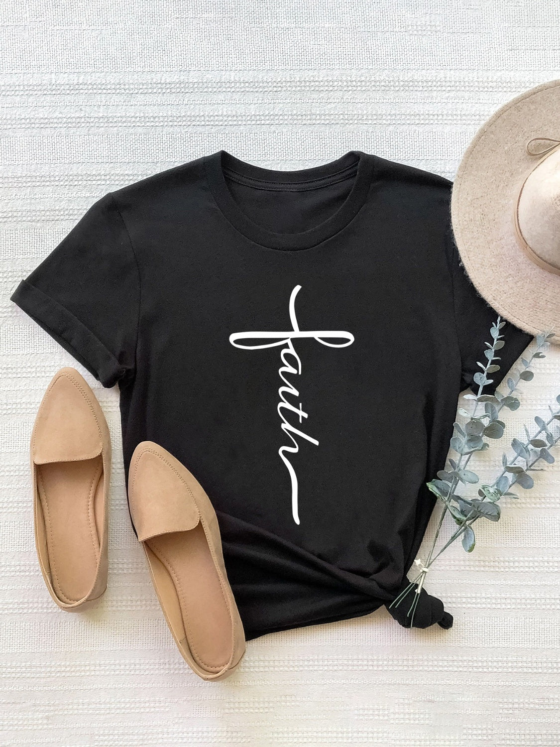 Letter Graphic Round Neck Short Sleeve T-Shirt - JassyBae