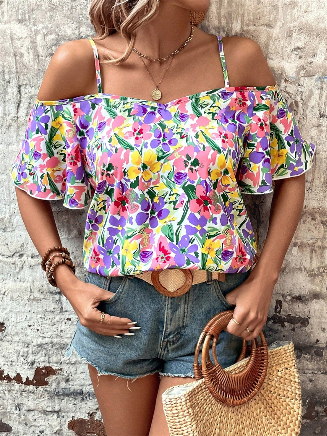 Floral Half Sleeve Blouse - JassyBae