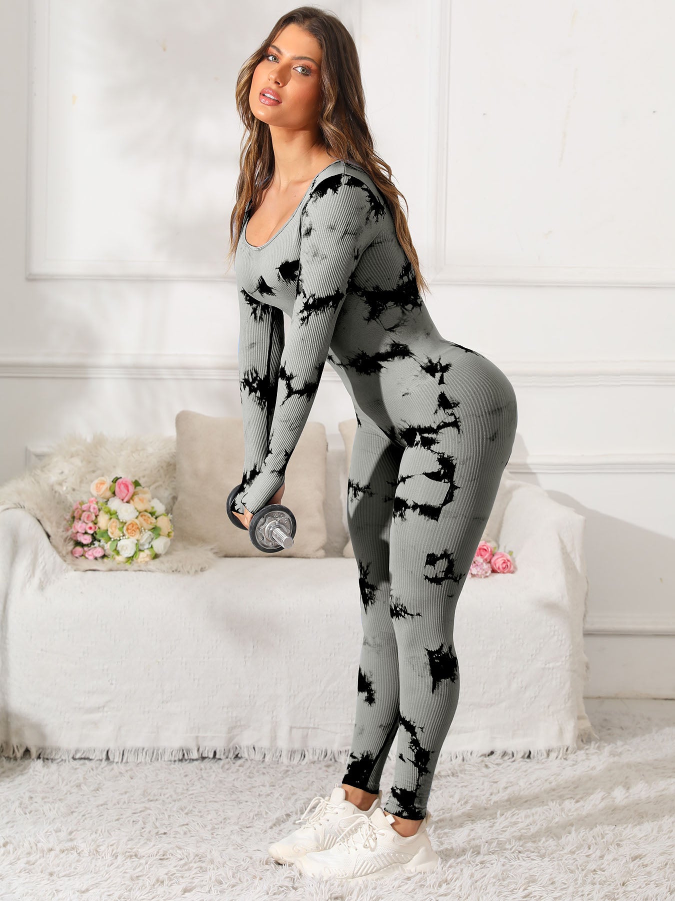 Scoop Neck Long Sleeve Active Jumpsuit - JassyBae