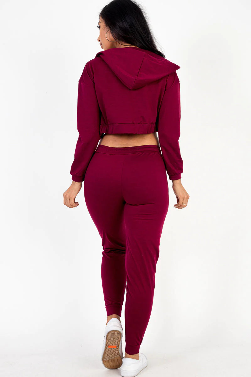 Cozy Chic French Terry Lounge Set: Zip-Up Jacket, Cropped Cami, and Joggers