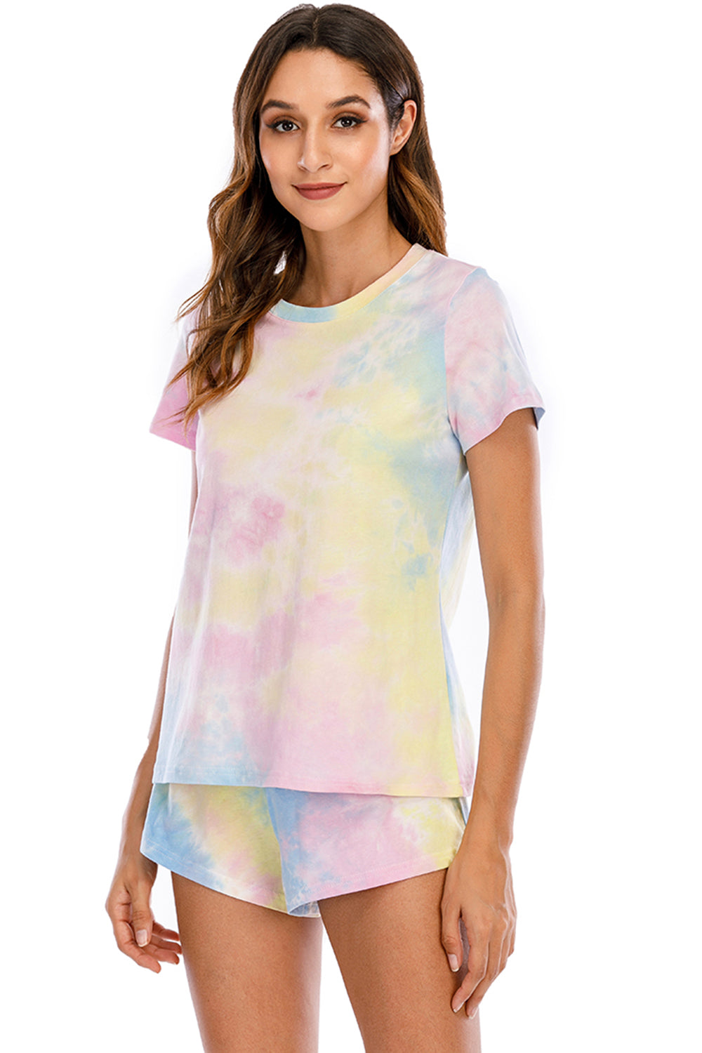 Tie-Dye Round Neck Short Sleeve Top and Shorts Lounge Set - JassyBae