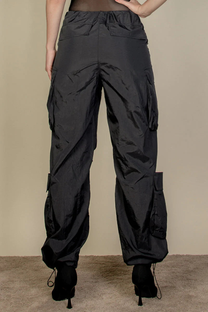 Drawstring Runched Parachute Pants