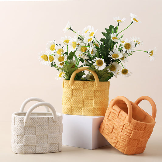 Ceramic Handbag Vase Simple Hydroponic Flower Set Fresh Girl Style Ornaments