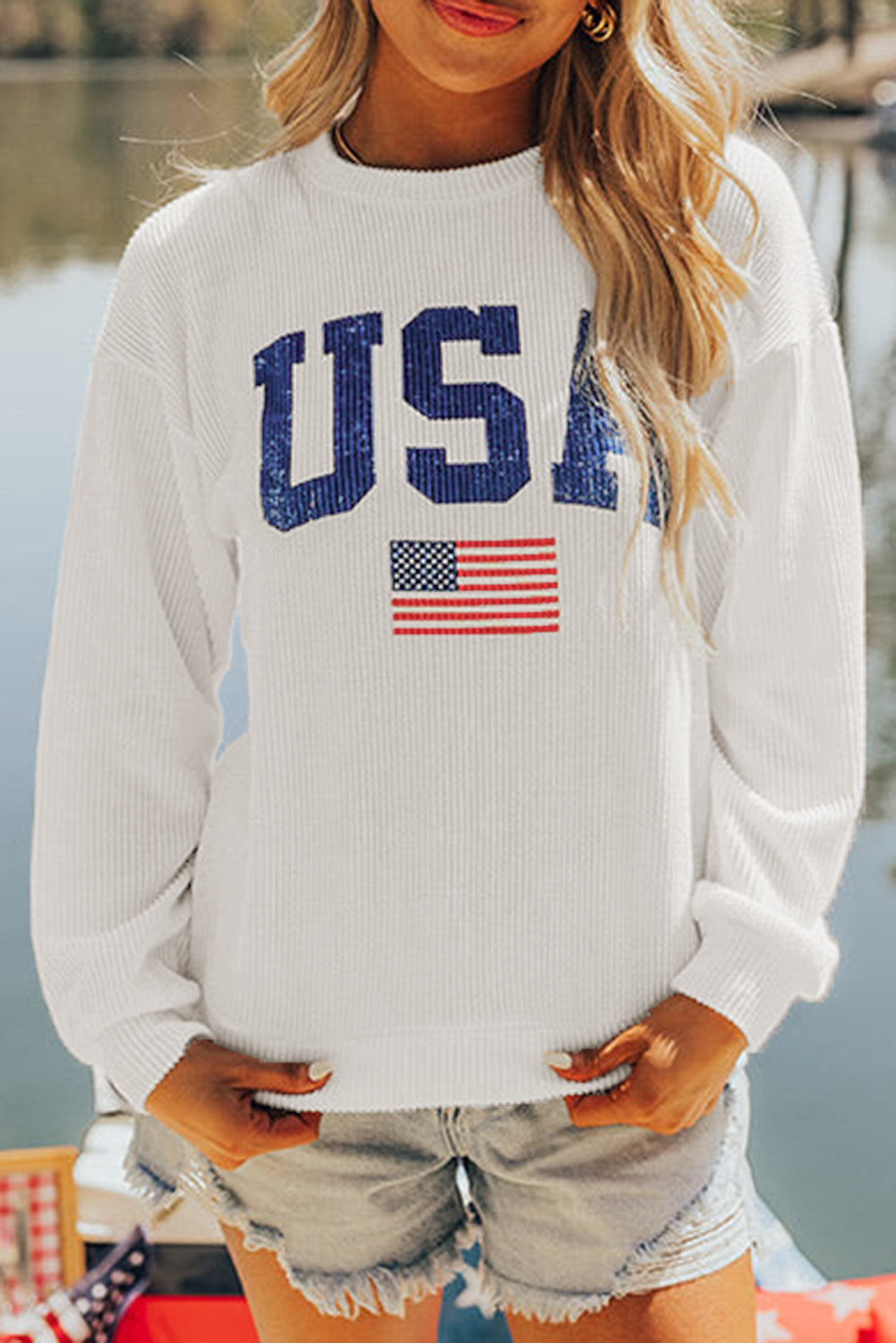 White USA Flag Sweatshirt