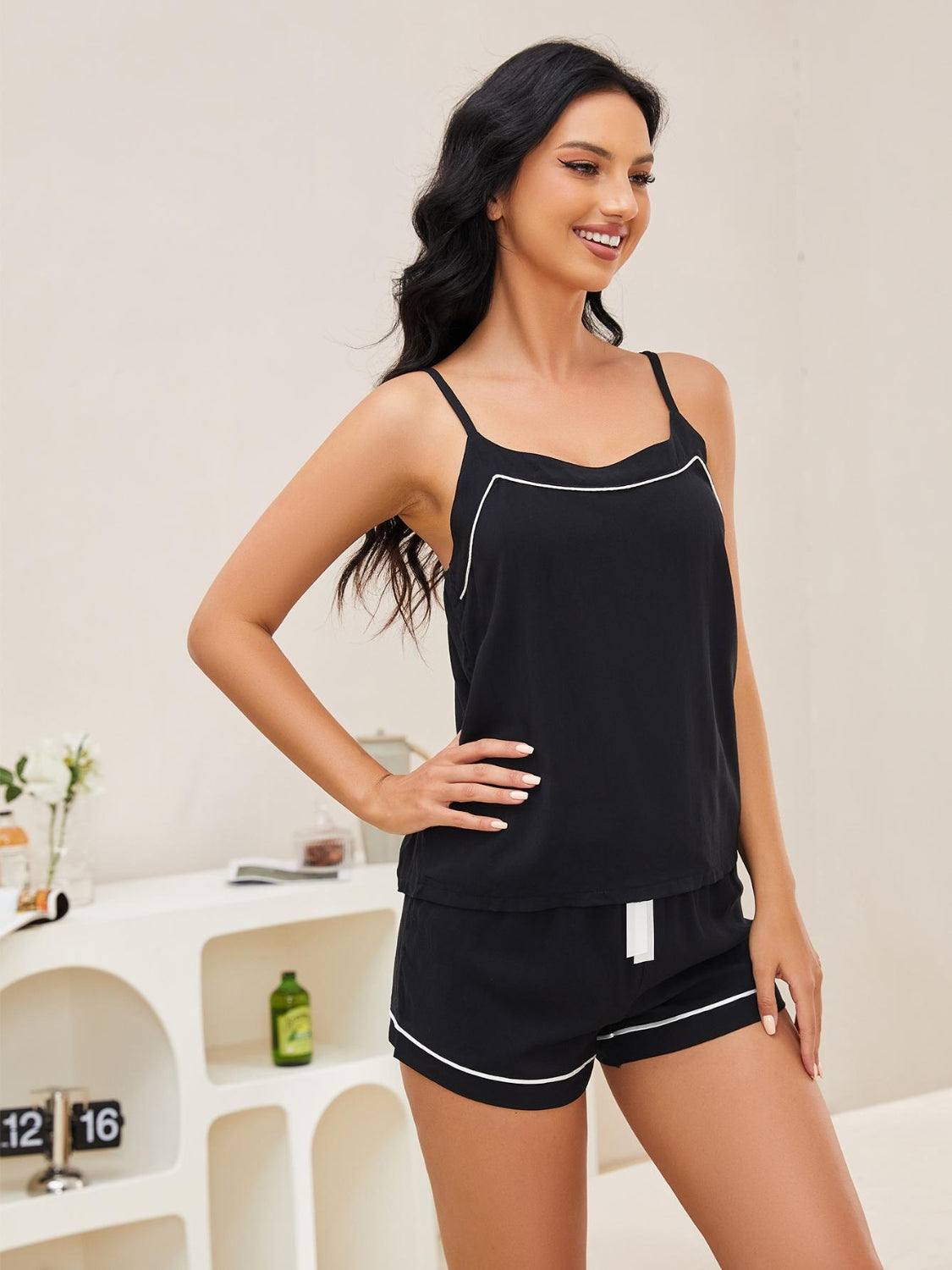 Scoop Neck Spaghetti Strap Top and Shorts Lounge Set - JassyBae