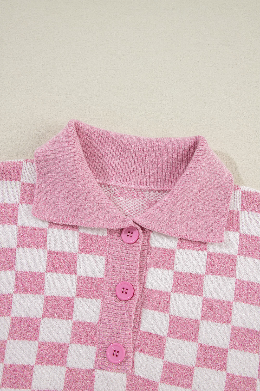 Checkered Collared Neck Dropped Shoulder Sweater - JassyBae