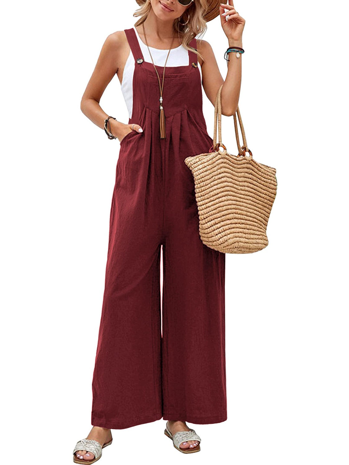 Full Size Square Neck Wide Strap Overalls - JassyBae