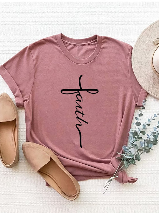 Letter Graphic Round Neck Short Sleeve T-Shirt - JassyBae