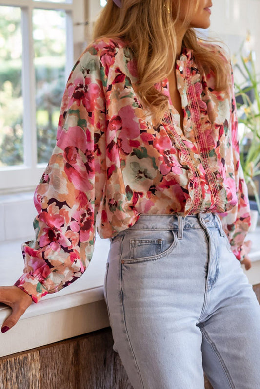 Red Floral Ruffled Shirt