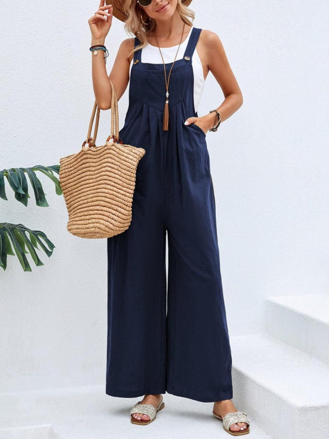 Full Size Square Neck Wide Strap Overalls - JassyBae