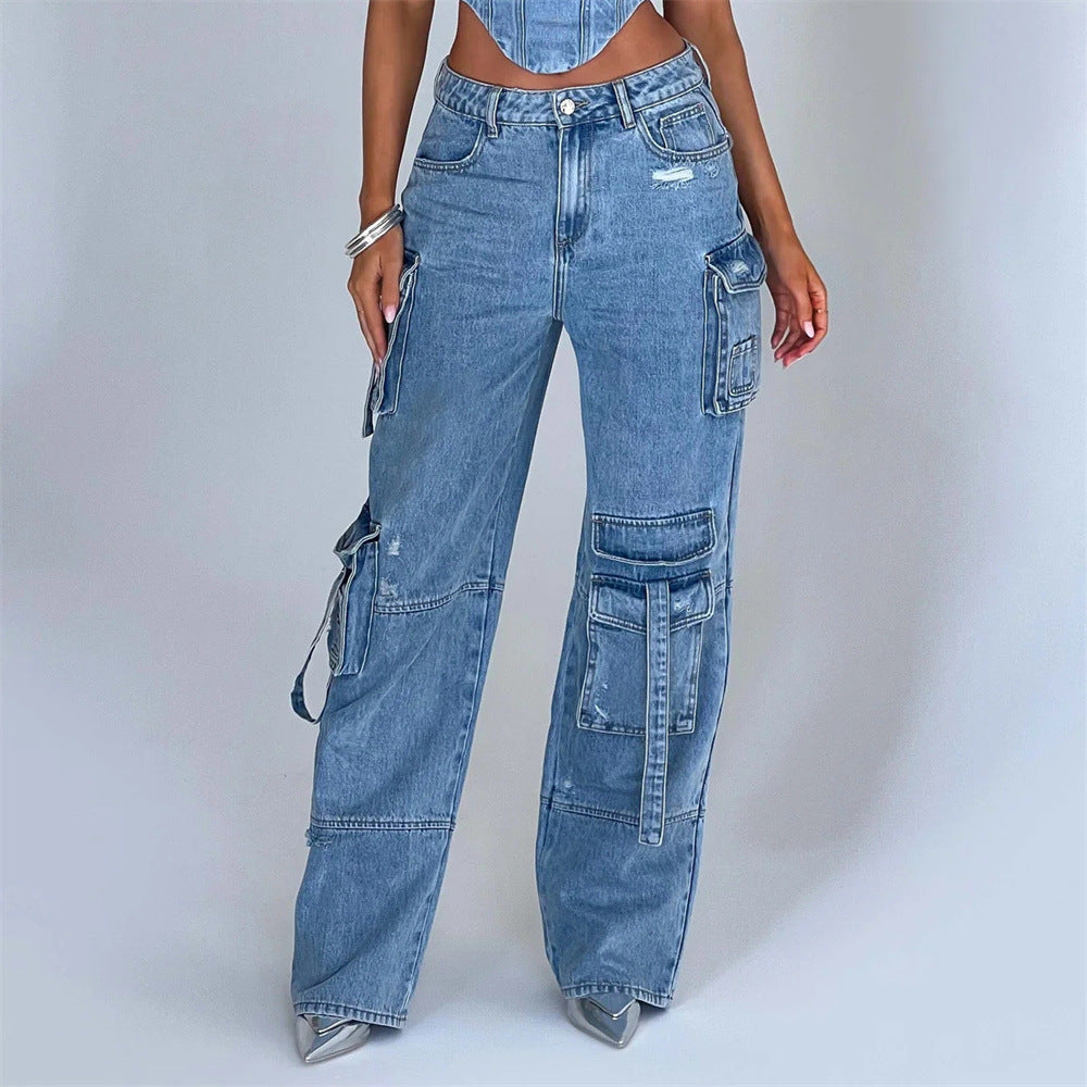 Low Waist Three-Dimensional Tube Top and Jeans 