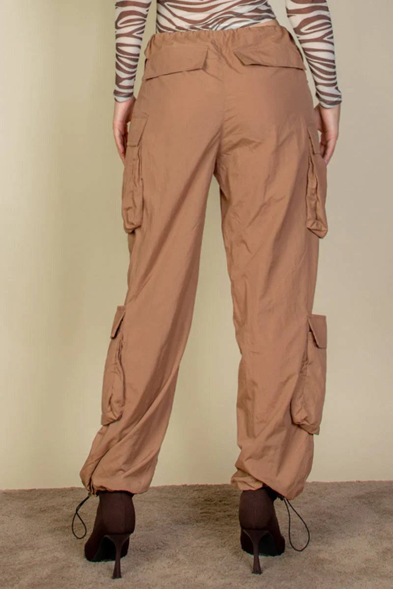 Drawstring Runched Parachute Pants