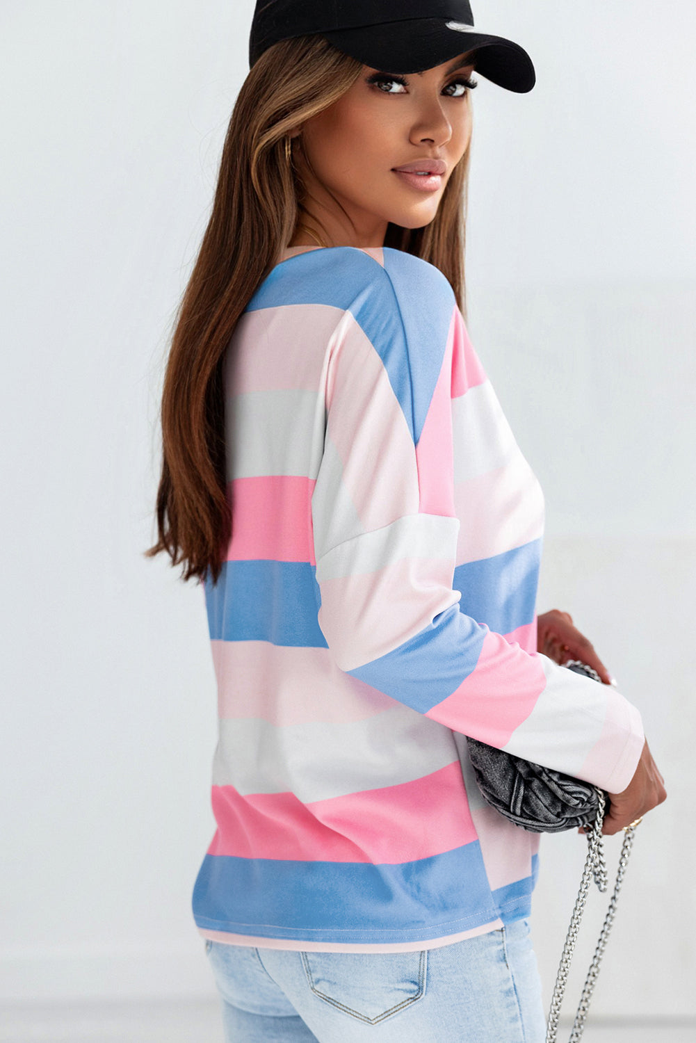 Color Block V-Neck Long Sleeve T-Shirt