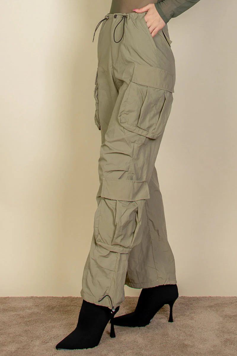 Drawstring Runched Parachute Pants