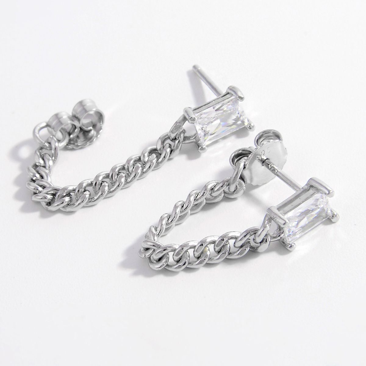 925 Sterling Silver Zircon Chain Earrings - JassyBae