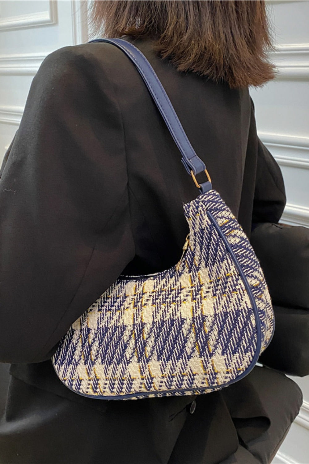 Plaid Fixed Strap Shoulder Bag