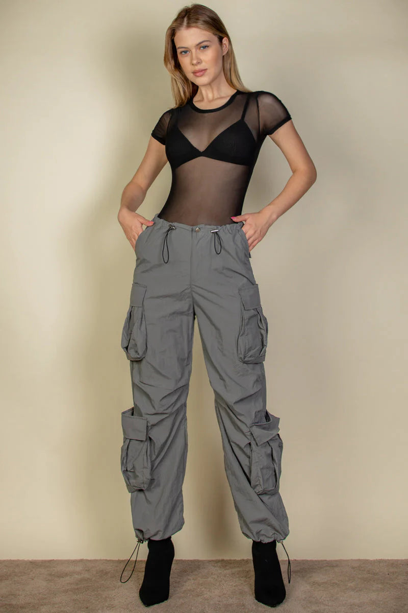 Drawstring Runched Parachute Pants