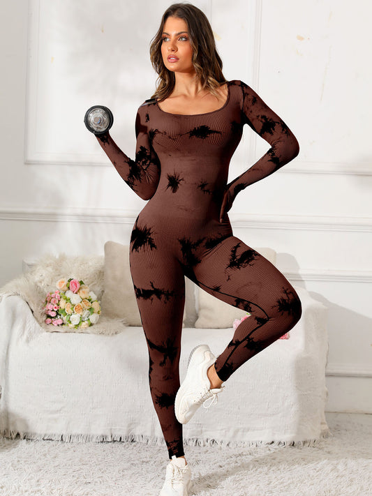 Scoop Neck Long Sleeve Active Jumpsuit - JassyBae