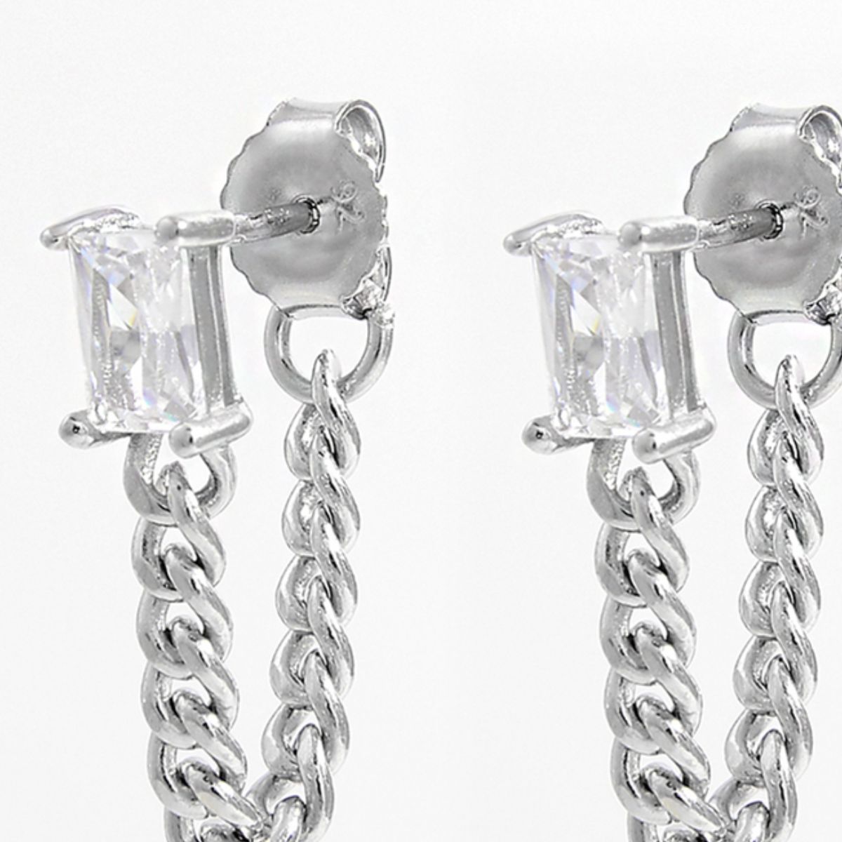 925 Sterling Silver Zircon Chain Earrings - JassyBae