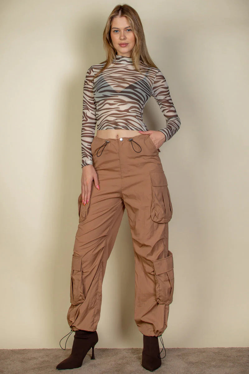 Drawstring Runched Parachute Pants