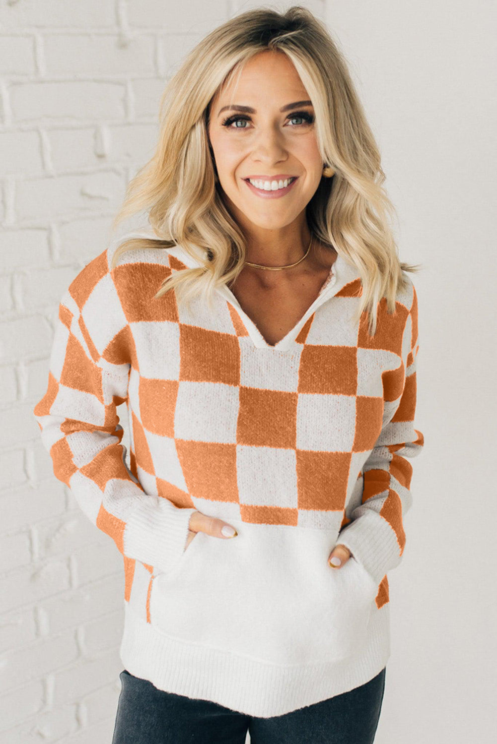 Gold Flame Checkered Sweater