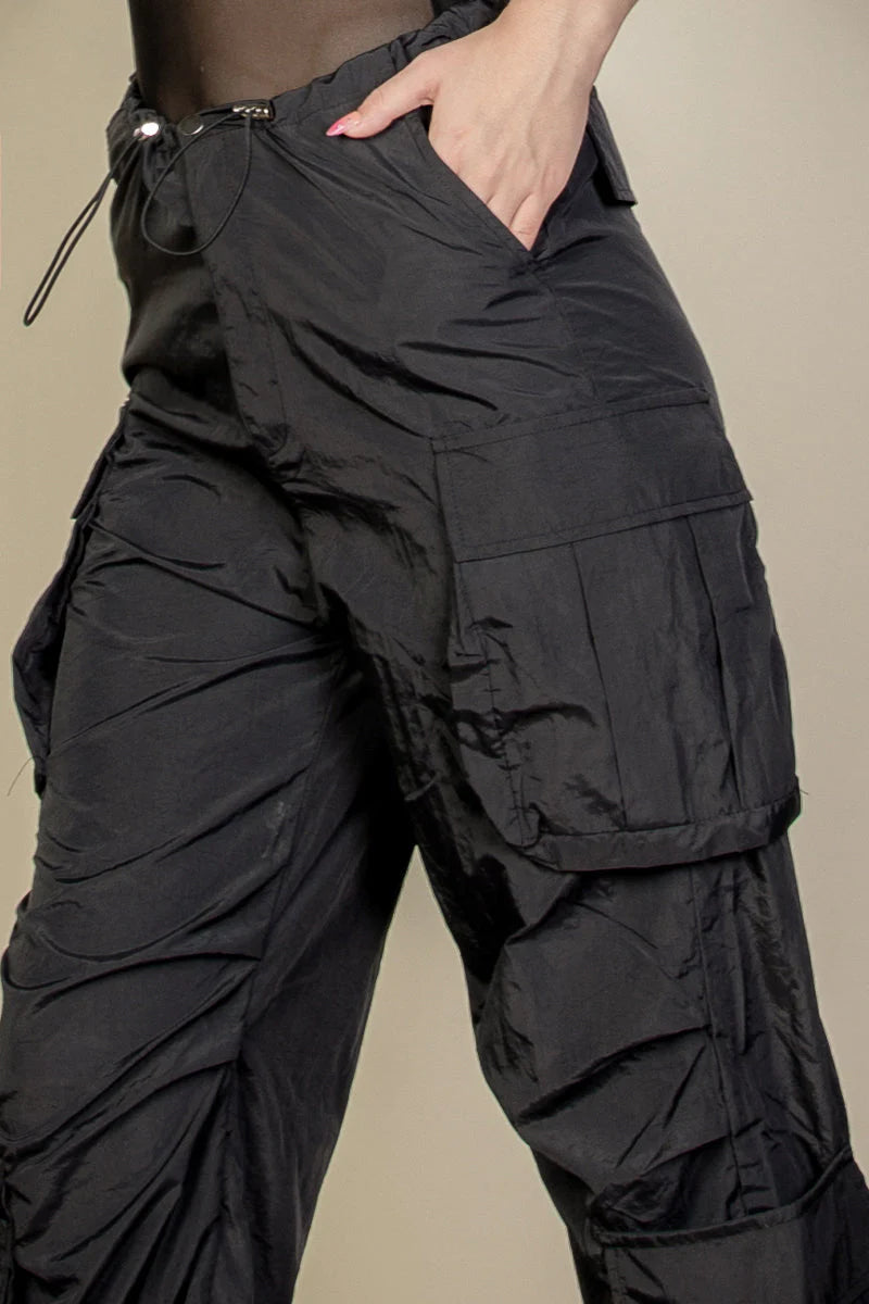 Drawstring Runched Parachute Pants