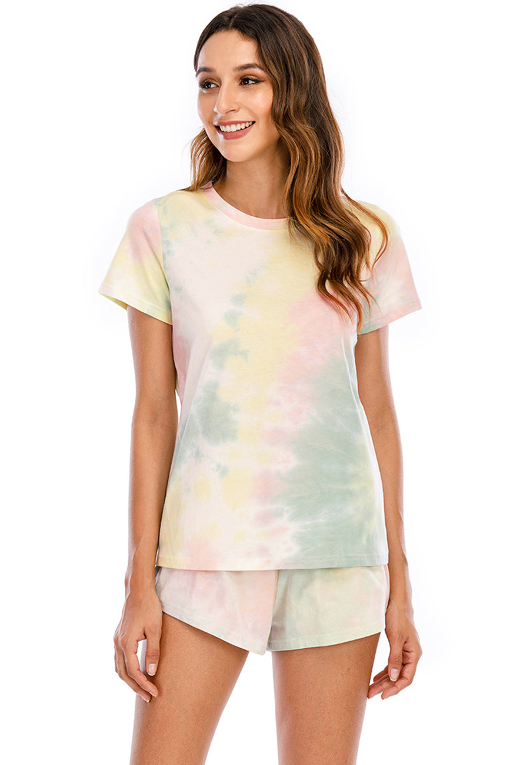 Tie-Dye Round Neck Short Sleeve Top and Shorts Lounge Set - JassyBae