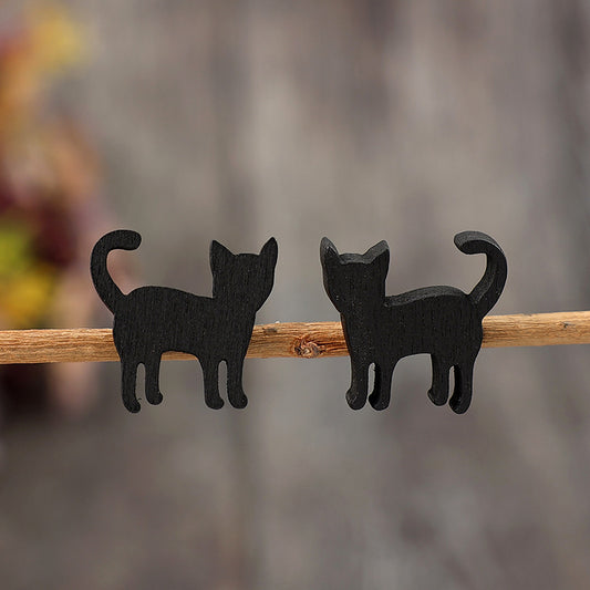 Cat Wooden Alloy Earrings