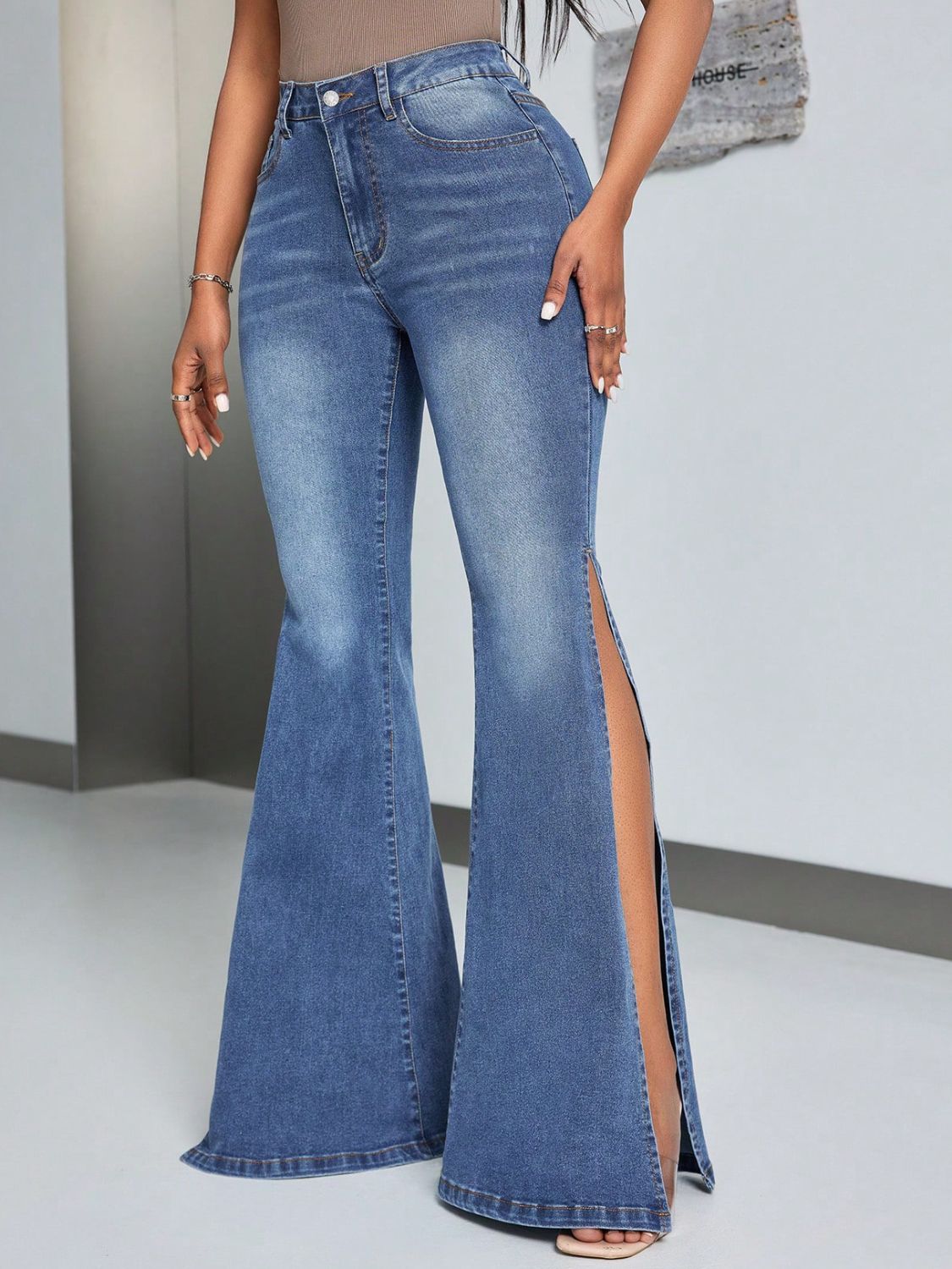 Slit Flare Jeans with Pockets - JassyBae